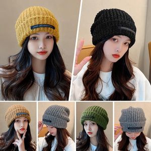 Boinas femininas malha lã beanies folgados solteiros chapéu outono inverno cor sólida cor de proteção de orelha elástica Capuz de tampa casual ao ar livre capota quente