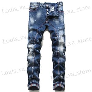 Masculto RIPS RIPS Jeans esticados Jeans Angustados Ripped Biker Slim Fit Motorcycle Denim Men Sp Hop Fashion Man Calça T1019 T230814