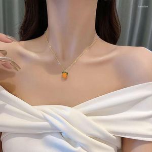 Kedjor Persimmon Ruyi Halsband - Härlig orange Little ClaVicle Chain Nisch Glass Ins2023 Autumn and Winter Wave