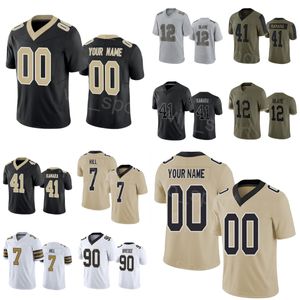 Personalizado Futebol 12 Chris Olave Jersey 83 Juwan Johnson 90 Bryan Bresee 41 Ain Kamara 7 Taysom Hill 89 Rashid Shaheed 56 Demario Davis Color Rush Homem Mulher Juventude