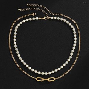 Choker Kvinnlig gåva Dubbelskikt Male Hip Hop Imitation Pearl Necklace Fashion Jewelry Korean Style Men Clavicle Chain