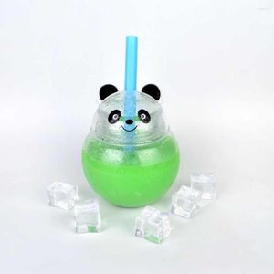 Water Bottles 6Pcs 400ml PET Factory Disposable Bear Cartoon Wth Straw Juice Drink Bottle