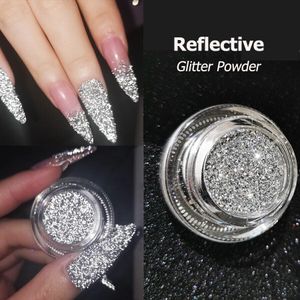 Nagelglitter reflekterande pulver för silverkonst holografisk glänsande diamanter pigment 230814