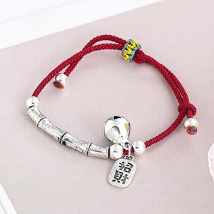 Charm Armband Armband Lucky Bamboo Bells Red Rope Justerbart för kvinnors rikedom Auspicious Amulet Bangle Wrist Jewelry Gift