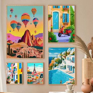 Paintings Modern Famous France Travel Cityscape Art Poster Print Air Balloon Housewarming Gift Interior Canvas Painting Home Decor 230814