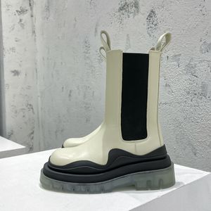 Rura dymna krystaliczna platforma b v skórzane buty Chelsea Buty Mid-Calf Botki Para buty luksusowe designerskie buty damskie rozmiary 35-46 +pudełko