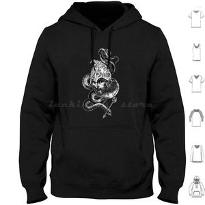 Hoodies masculinos helbinger de manga longa Rotten Fantom Dark Gothic Metalhead Tattoo Snake Black and White Ink On Paper Head Knight