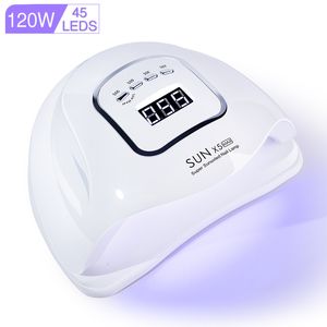 Nagelorter 12080W Sun X5 Dryer för att bota alla gelpolska UV LED -LED -ljus Proterabla torklampan Manikyrverktyg 230814