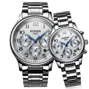 Wristwatches Switzerland BINGER Men's Automatic Mechanical And Women's Quartz Watches Sapphire Waterproof Couple Clock B-603M/W