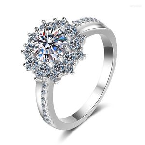 Clusterringe WZ00510LEFEI Modetrend Luxus Fine 1CT Klassiker Moissanit Sonnenblumenring für Frauen 925 Sterling Silber Hochzeit Charme