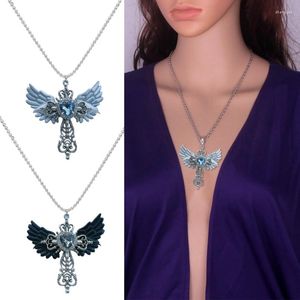 Pendant Necklaces Blue Angel Crossed Temperament Necklace Trend Light Luxury Women Sweater Chain Female Hip-hop Non-fading Jewelry 40GB