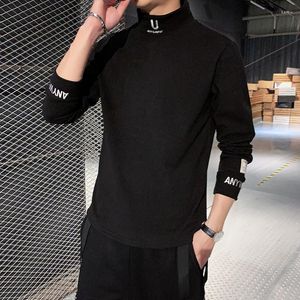 Herrtröjor 2023 kashmir t-shirts män långärmad broderi brev t shirt homme turtleneck streetwear casual manlig mode tee