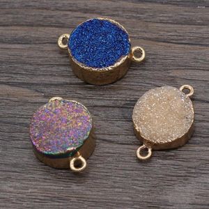 Pendant Necklaces Natural Semi-precious Stone Blue Yellow Crystal Duzy Round Connector For DIY Necklace Jewelry Making Charm Gift 15x23mm