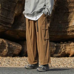 Męskie spodnie męskie luźne, proste, szerokie długie spodnie nogi jesienne vintage brązowe spodnie ładunkowe męskie ubranie uliczne zwykłe kostki spodnie Z230815