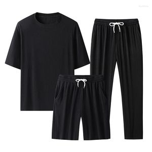 Le tute da uomo con pantaloni lunghi a maniche corte di seta ghiacciata in un set di moda a tre pezzi XZ1111-2121-2P80 con controllo dei prezzi di 158