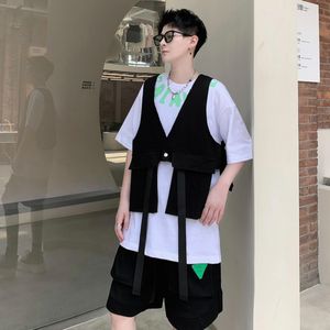 Men's Vests 2023 Summer Korean style personality Symmetrical concave shape design vest men casual loose black Waistcoat for MXL 230812