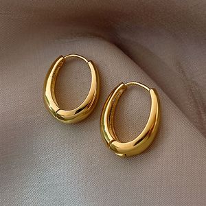 Stud jwer Vintage glatte Metall -Hoop -Ohrringe für Frau Mädchen Elegent Luxus koreanisches Schmucktemperament Mädchen täglich Ohrringe 230814