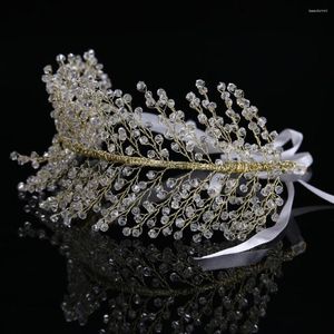 Klipsy włosów Wysokiej jakości błyszczące przezroczyste kryształowe akcesoria ślubne ślubne kobiety koraliki krążkowe liść tiary korona na biżuterię