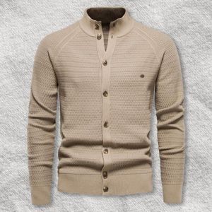 Camisolas masculinos outono de inverno masculino tricô cardigan stand colar de manga longa tricô punhos com nervuras de punho esbelto