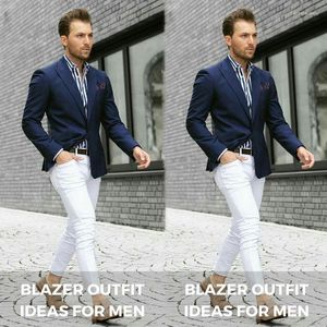 Men's Suits Casual Blue Men Business For Wedding White Pants Customize Groom Tuxedo 2Piece Traje Hombre Costume Homme Terno Masculino