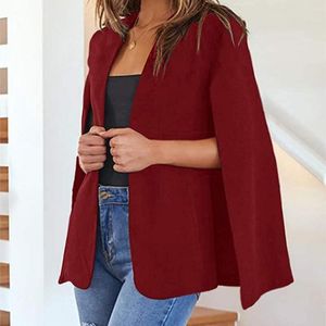 Women's Suits Split Sleeve Design Cardigan Jacket Chic Collarless Cloak Coats For Office Ladies Solid Colors Spring