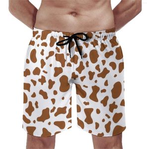 Men's Shorts Board Brown Cow Print Retro Beach Trunks Aesthetic Mooo Graphic Animal Quick Dry Sportswear Plus Size