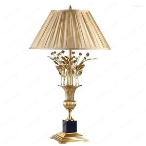 床灯は純粋な銅のランプ大理石のテーブルヨーロッパとアメリカンスタイルのリビングルームの寝室の装飾ライト