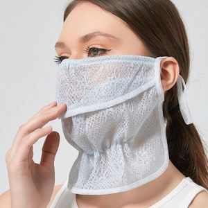 Bandanas 2pcs Reusable Sun Protection Breathable Opening Neck Face Cover Lace Veil Women's Mask
