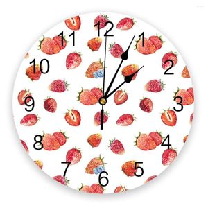 Zegary ścienne Strawberry Berry Red Clock Dekor w domu duży okrągły kwarcowy stolik zegarek do dekoracji