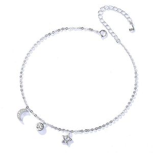 Lua Red Star Moon Anklet feminino S 925 Sterling Silver Jewelry Acessórios de moda coreanos verão nova lata