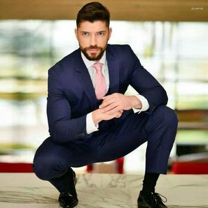 Men's Suits Summer Beach Navy Blue Men For Wedding With Pants 2Piece Groom Tuxedo Formal Man Blazer Jacket Costume Homme