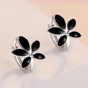 Backs Earrings 925 Silver Needle Fashion Women Black Leaf Earring High Quality Jewelry