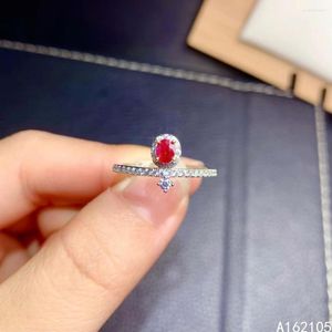 Cluster Rings 925 Pure Silver Chinese Style Natural Ruby Women's Luxury Lovely Simple Oval Justerable Gemstone Ring Fine Smycken Support