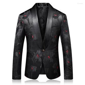 Ternos masculinos de qualidade blazer homens luxuosos Jacquard Black Red Floral Pattern Causal Suites Jacket Singers Singers elegantes