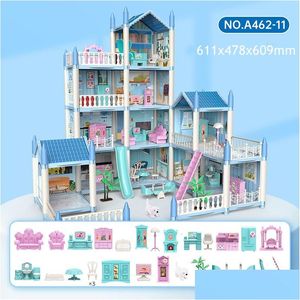 Doll House Accessories DIY 3D Cottage Lighting Villa Model Montessori Assembled Puzzle Large Size Set Family Castle Children Toys GI DH2RB