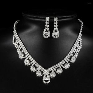 Necklace Earrings Set Rhinestone Luxury Decor Earring Sparkling Dangle Jewelry For Prom Party Stainless