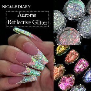 Nail Glitter NICOLE DIARY Reflective Powder Sequins Sparkly Flash Crystal Pigment Dip Chrome Nails DIY Dust Supplies 230814