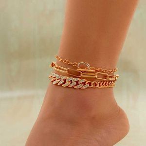 Ourfuno Punk Crystal Cuban Chain Anklet for Women Gold Silver Color 3 Pcs Set Summer Beach Anklets Girlry Girlry Giule