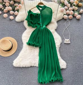 Tree Fungus Dress Summer Women Hollow Out Fashion Solid Single Breasted Ladeis Chic Ruffled Dresses 2023