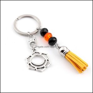 Key Rings Custom 1Pc Tassel Lotus Chakra Pendant Keychain Women Bag Floating Charms Mticolor Beads Yoga Energy Drop Delivery Jewelry Otj1T