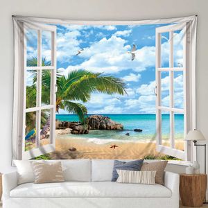 Tapestries Ocean Beach Landscape Tapestry Island Coconut Trees Forest Nature Scenery Garden Wall Hanging Home Living Room Decor