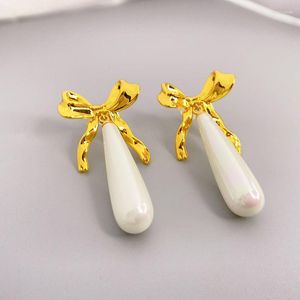 Stud Earrings Personalized Bow With Long Pearl Ladies Elegant Wedding Party Holiday Gift Jewelry