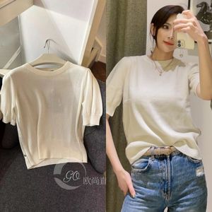 Womens Sweaters Spring n.peal Beige Cashmere Round Neck Short Sleeve Sweaters