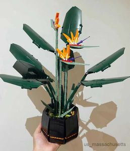 Blocks Bird of Paradise Bouquet Rose Building Block Diy Potted Illustration Holiday Gift Home Decor R230814