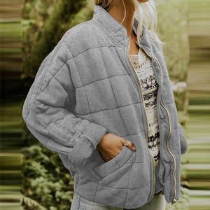 Women's Jackets Winter Coats For Women Warm Fleece Coat Loose Plain Quilted Stand Collar Zip Up Jacket Outerwear With Fall Womens