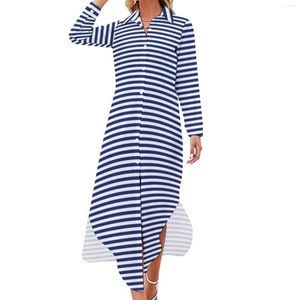 Casual Dresses Classic Stripes Chiffon Dress Navy Blue And White Vintage Street Wear Women Sexy Design Vestidos 4XL 5XL