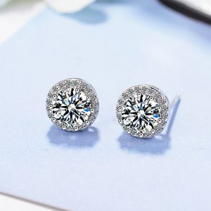 S925 Sterling Silber Round Ohrringe Luxus großer Stein glänzender Kristall Bling Diamond Designer Liebe Ohrring Ohrringe für Frauen Hochzeit Schmuck