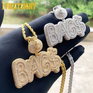 Charms isade ut bling bokstäver väska hänge halsband rektangel cz 5a zirkon pengar dollar tecken charm mäns kvinnor hip hop smycken 230814