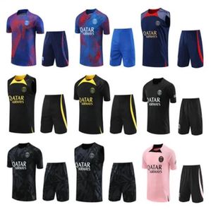 Colete de traje de pista do PSGS 23 24 Paris Men -roupas esportivas Treinando terno de manga curta de futebol jersey kit uniforme mangas adultas de adultos suéter de moletom de sobrevivência