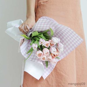 Present Wrap 5st/Set 58cm*58cm Vintage Check Wrapping Paper Flower Packaging Liten Fresh Bouquet Flower Shop Packaging Waterproof 5st/Set R230814